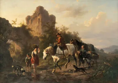 Водитель с семьёй, переходящий ручей by Вутерус Версхур — digital art print download