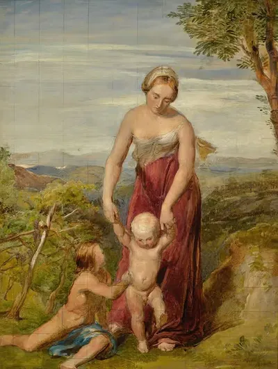 Женщина с двумя детьми на холмистом ландшафте by Джордж Ричмонд, 1834 — digital art print download