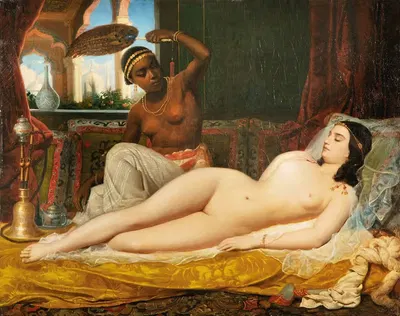 Odalisque with a slave by Jean-François-Armand-Félix Bernard, 1854 — digital art print download