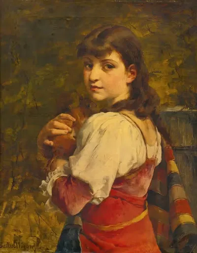 Young woman with a squirrel by Jules Salles-Wagner — digital art print download