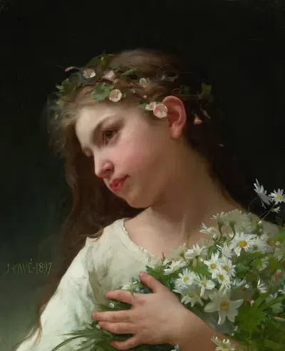 Девушка с букетом ромашек by Жюль-Сириль Каве, 1897 — digital art print download