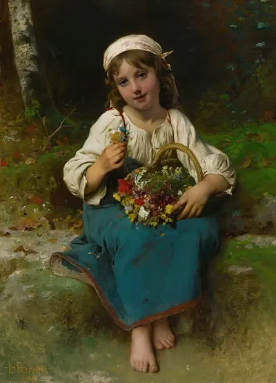 Молодая девушка с корзиной цветов by Леон-Жан-Базиль Перро, 1880 — digital art print download
