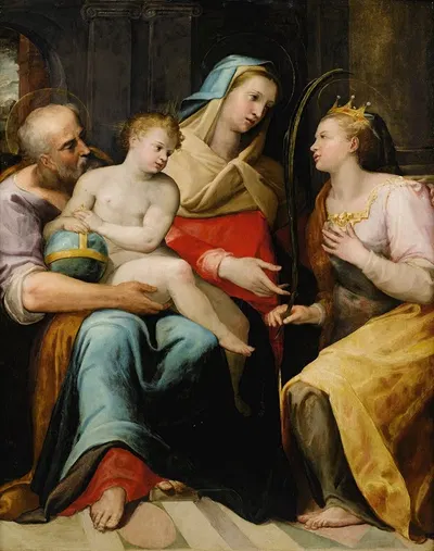 The holy family with Saint Catherine of Alexandria by Lorenzo Sabatini — digital art print download