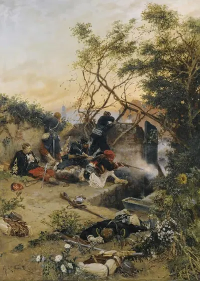 Убирая огонь by Альфонс Мари де Нёвиль, 1875 — digital art print download