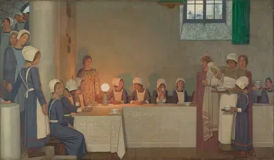 Orphan Girls Entering the Refectory of a Hospital by Frederick Cayley Robinson, 1915 — digital art print download