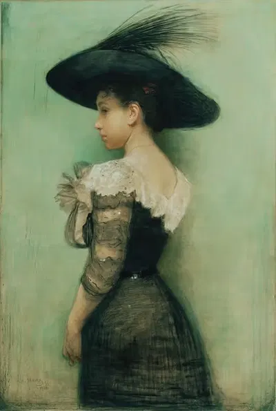 Дама в черном платье и шляпе (Алиса Хаузер) by Джон Куинси Адамс, 1901 — digital art print download