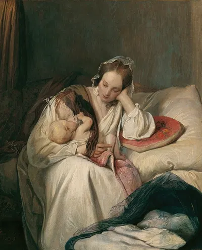Материнская любовь (Жена художника с ребенком) by Йозеф Данхаузер, 1839 — digital art print download
