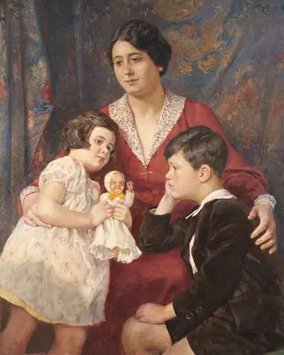 Фрау Хирш с детьми by Йозеф Энгельхарт, 1927 — digital art print download