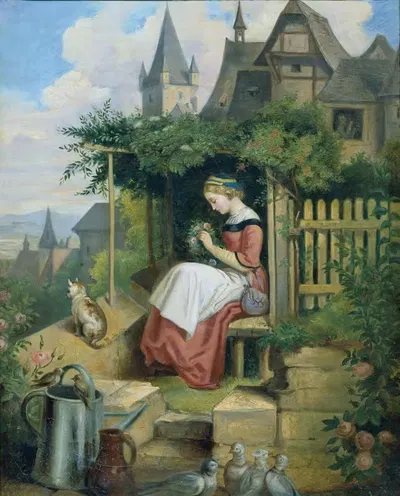 Mädchen im Hausgarten by Joseph Hasslwander — digital art print download