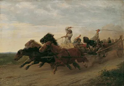 Гонки пьяных словакских крестьян by Юлий фон Блаас, 1869 — digital art print download