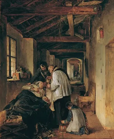 Einem verwundeten Offizier wird die letzte Ölung erteilt by Albert Schindler, 1834 — digital art print download