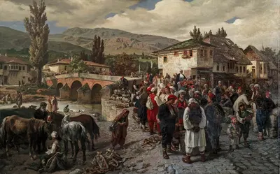На латинском мосту в Сараево, рыночная сцена в Герцеговине by Алойс Шённ, 1883 — digital art print download