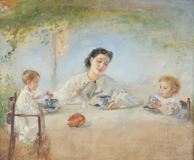 Die Familie des Künstlers beim Frühstück by Anton Romako, 1872-1873 — digital art print download