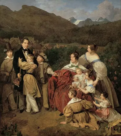 Der Notar Dr. Josef August Eltz mit seiner Gattin Caroline, geb. Schaumburg, und den acht Kindern in Ischl by Ferdinand…