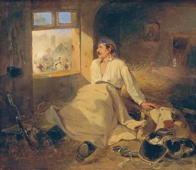 Раненый кирасир на сеновале by Фридрих Иоганн Тремль, 1841 — digital art print download