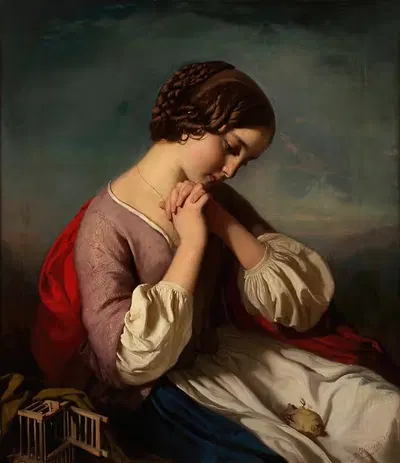 Mädchen mit totem Vogel (Girl with dead bird) by Henry Guillaume Schlesinger, 1890 — digital art print download