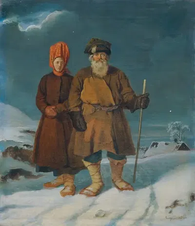 Русская крестьянская пара by Иоганн Маттиас Ранфтль, 1832 — digital art print download
