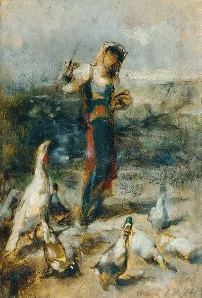 Девушка с птицами by Иоганн Тиль младший, 1894 — digital art print download