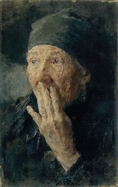 Kopf einer alten Frau mit der Hand am Mund by Karoline Kubin — digital art print download