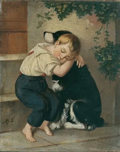 Мальчик с собакой by Мария Терезия, 1840 — digital art print download