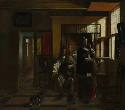 Интерьер с молодой парой by Питер де Хох — digital art print download