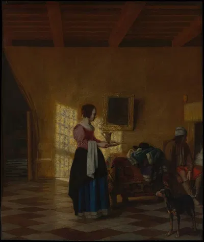 Woman with a Water Pitcher, and a Man by a Bed by Pieter De Hooch — digital art print download