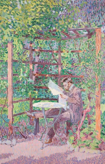 Читающий человек в беседке by Рудольф Юнк, 1905 — digital art print download