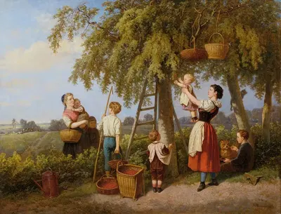 Сбор вишни, крестьянская семья в саду by Теодор Хоземанн, 1868 — digital art print download