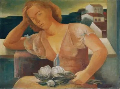 Жена художника с цветами by Виктор Планкх, 1928 — digital art print download