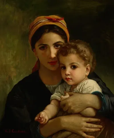 Copy of 'Young Girl and Child' by Elizabeth Jane Gardner Bouguereau — digital art print download