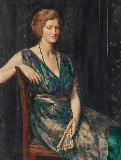 Portrait of a lady, thought to be Mrs Geoffrey Pynam of Guildford by John Collier — digital art print download