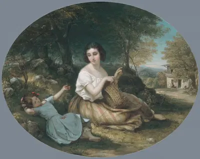 The Basket Maker by Louis Lang, 1853 — digital art print download