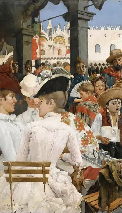 Кафе на площади Святого Марка, Венеция by Оскар Уилсон, 1889 — digital art print download
