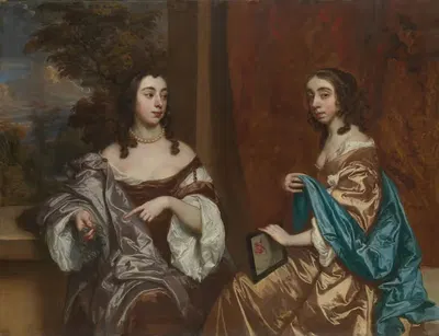 Мэри Кэпел (1630–1715), позже герцогиня Бофорта, и ее сестра Элизабета (1633–1678), графиня Карнарвон by Сэр Питер Лели,…