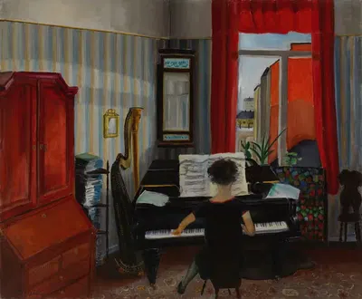 Interior, Woman Playing the Piano by Sulho Sipilä, 1931 — digital art print download