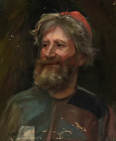 Old Man Wearing a Red Cap, sketch for the painting Fairy Tale Princess by Torsten Wasastjerna, 1895 - 1896 — digital art…