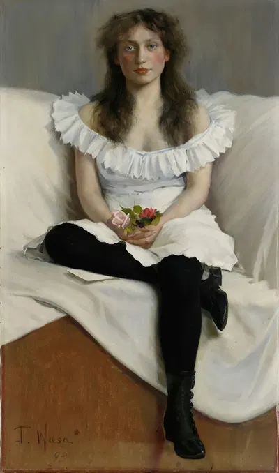 Portrait of a Young Woman in White by Torsten Wasastjerna, 1893 — digital art print download