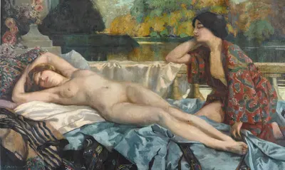 Отдых на берегу озера by Анри Монтасье, 1912 — digital art print download