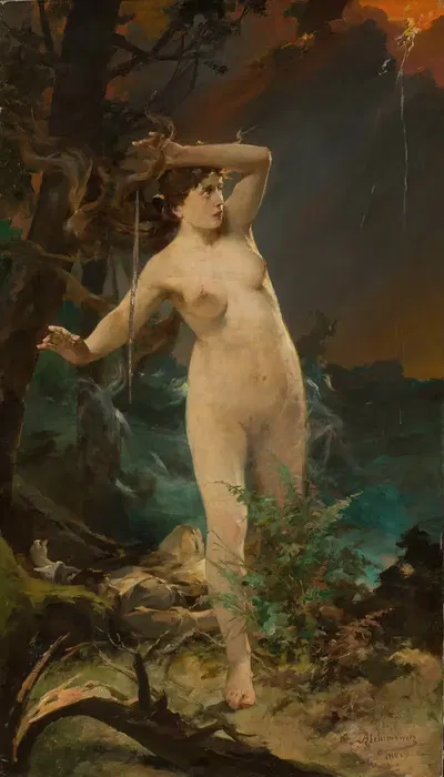 Мильда – женский ню на фоне бурного моря by Казимеж Алхимович, 1910 — digital art print download