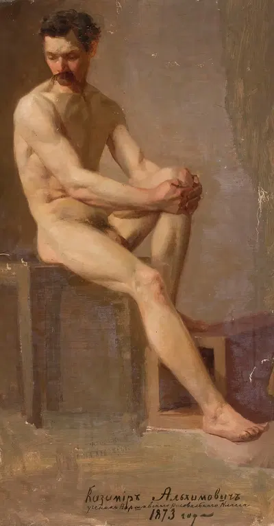 Ню сидящего мужчины by Казимеж Алхимович, 1873 — digital art print download