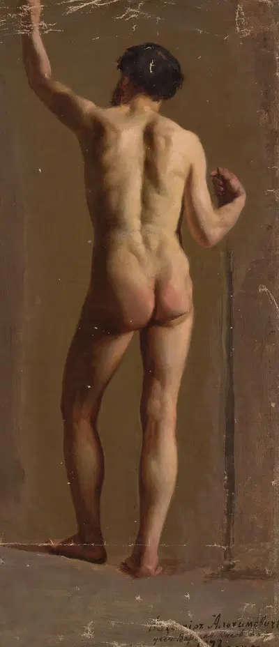 Обнаженный стоящий мужчина, вид сзади by Казимеж Алхимович, 1873 — digital art print download