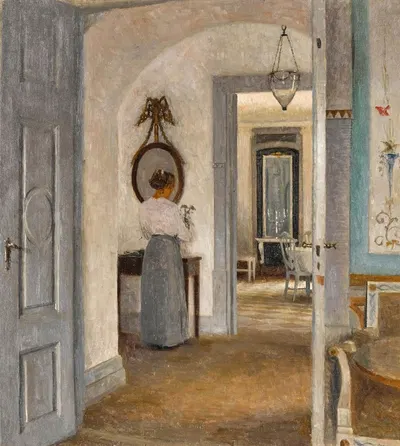 Interior With A Woman Before A Mirror, Liselund by Peter Ilsted, 1916 — digital art print download