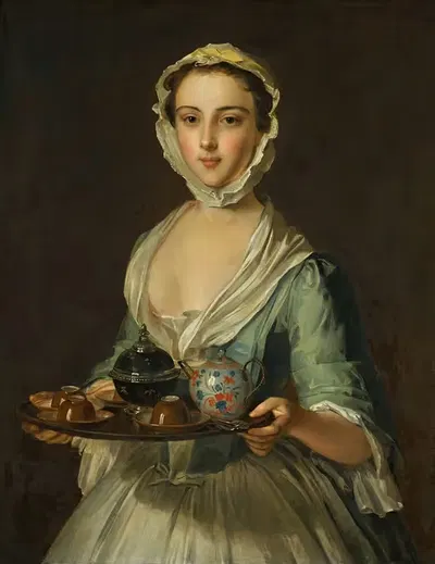 Молодая женщина с чайным подносом, возможно, Ханна, горничная художника by Филипп Мерсье — digital art print download