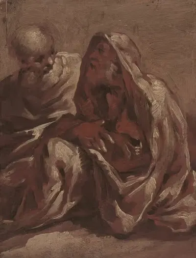 Две сидящие бородатые мужские фигуры by Сигизмондо Каула, 1637–1713 — digital art print download