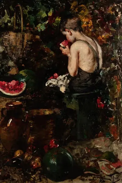 Молодой мальчик, едущий арбуз by Винченцо Иролли — digital art print download