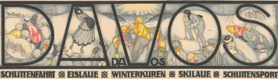 Davos – Schlittenfahrt, Eislauf, Winterkuren, Skilauf, Schlittensport by Burkhard Mangold, 1917 — digital art print download