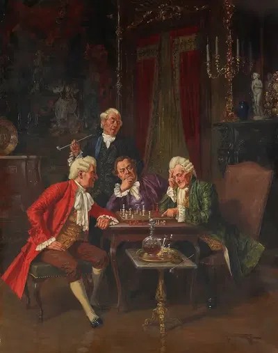 За шахматной игрой by Альберт Юлиус Франке, 1905 — digital art print download