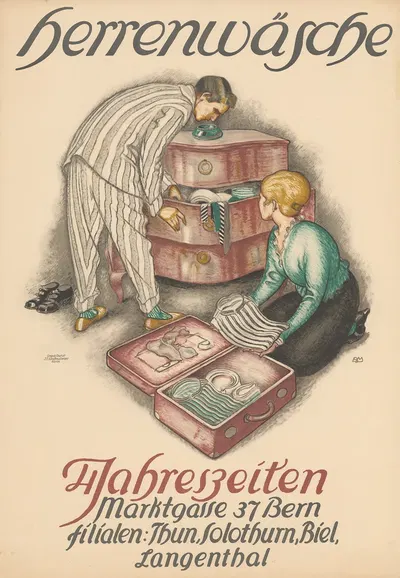Herrenwäsche – 4 Jahreszeiten – Marktgasse 37 Bern by Burkhard Mangold, 1919 — digital art print download