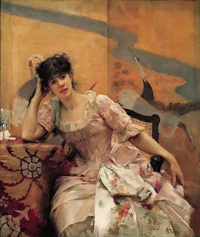 Молодая женщина с японским экраном by Альфред Стивенс — digital art print download