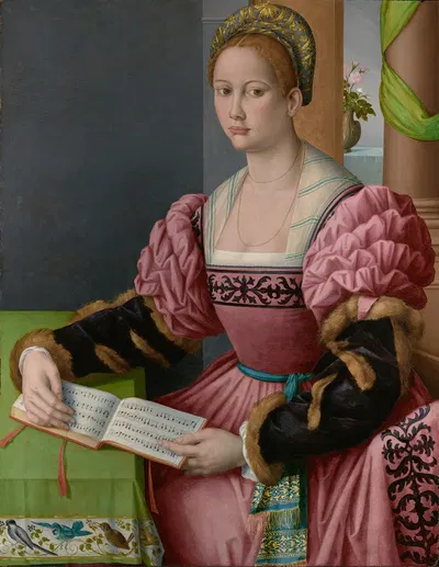 Portrait of a Woman with a Book of Music by Bacchiacca — digital art print download